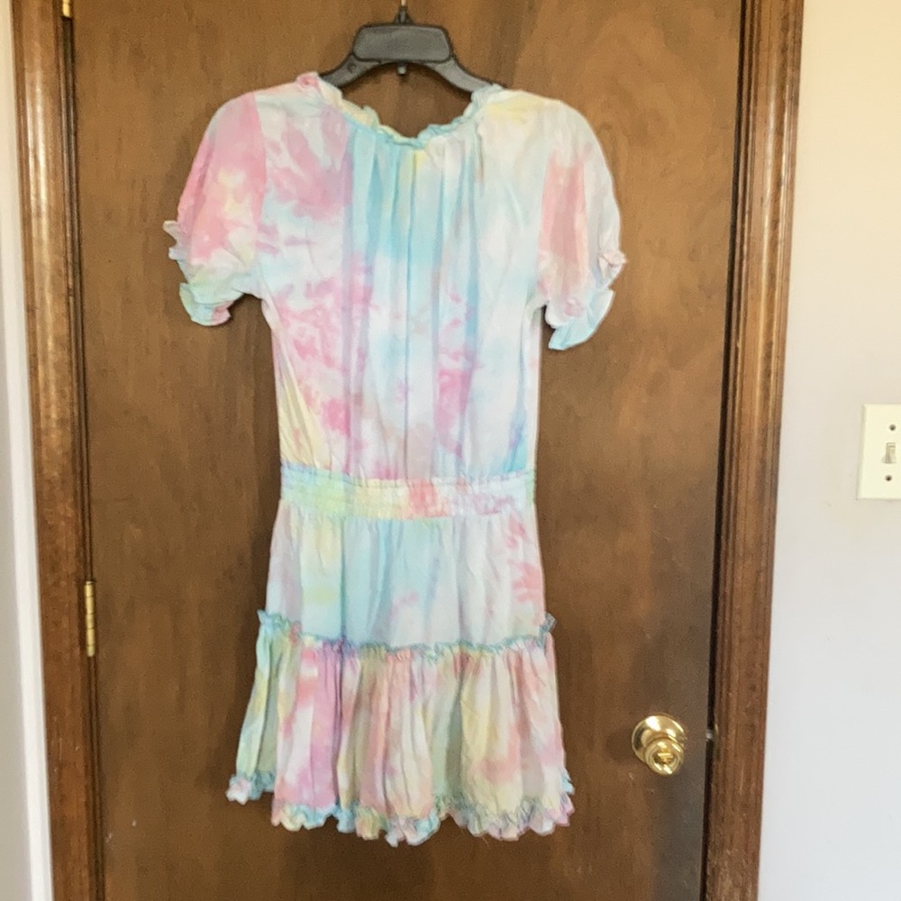 Rue 21 XS jrs dress puff sleeve pastel tie dye w tassel tie boho casual - Picture 13 of 14